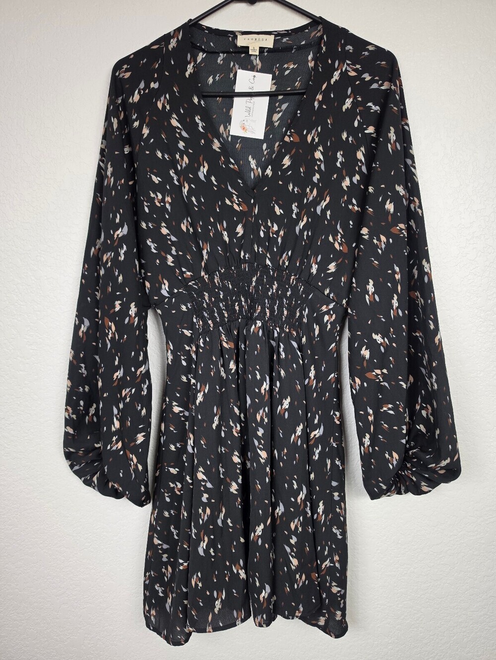 NWT Promesa Women's Black Long Sleeve Printed Dress Size S